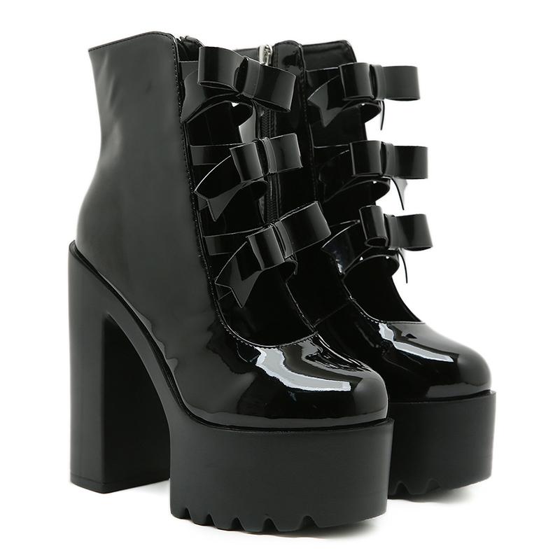 

Gdgydh Sweet Mary Jane High Heels Bow Detail Chunky Platform Ultra High Heels Side Zipper Platform Shoes for Women Footwear 41