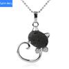 Natural Stone Cute Cat Pendant Multicolor Semi Gem Personalized Necklace