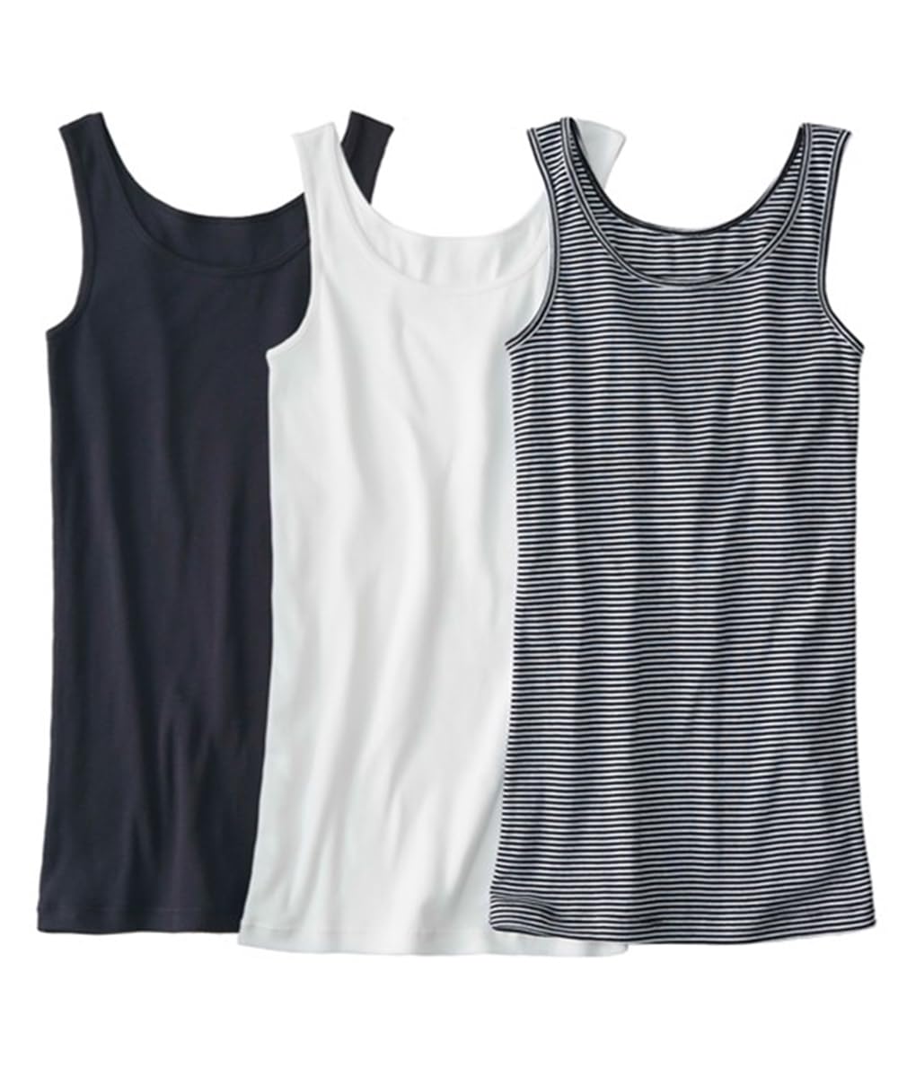 

Tank Cotton Long Tank Set of Black White Striped L [Nissen] Tops, 100% Tops, 3, + + (Transfer Name),