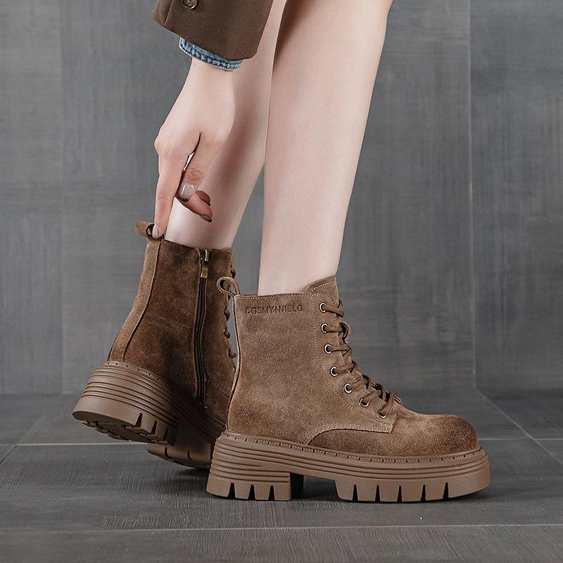 Retro Leather Martin Boots Autumn and Winter New Thick-soled Heightening Short Boots