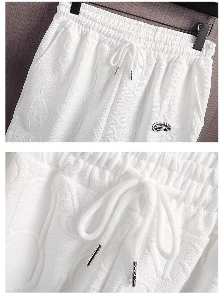Men's Casual Two-Piece Jacquard Letter T-Shirt & Wide-Leg Shorts Set
