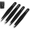 Tweezers for Women Facial Hair, 4Pcs Professional Beauty Tools Stainless Steel Precision Eyebrow Tweezers for Splinter Blackhead and Ingrown Hair