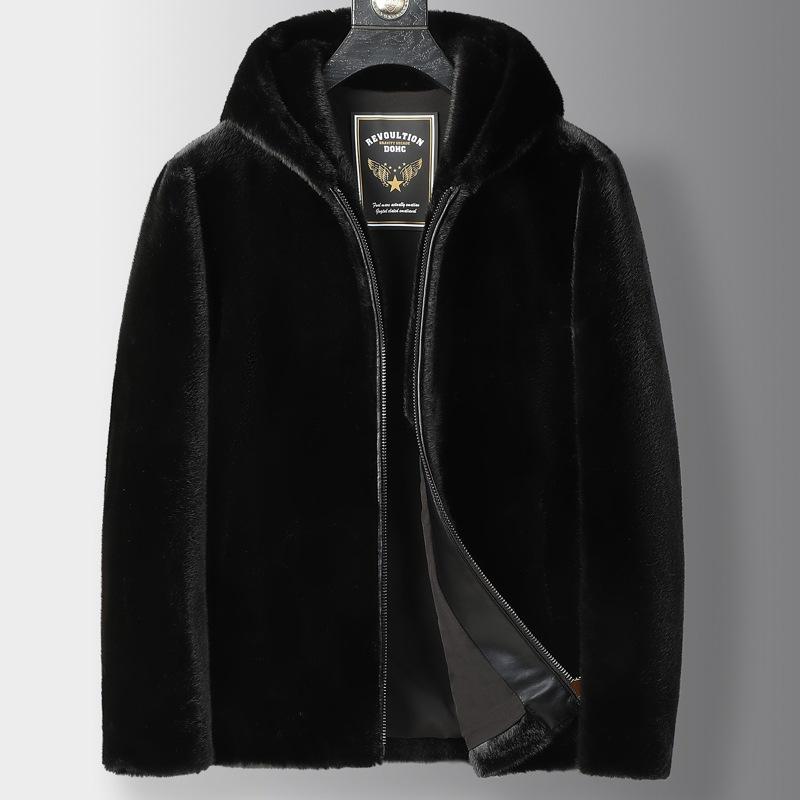 

Новая зимняя мужская куртка с капюшоном из искусственной норки золотистого цвета, композиционный мех, бархатная норка, цельный, простой однотонный верх 5XL