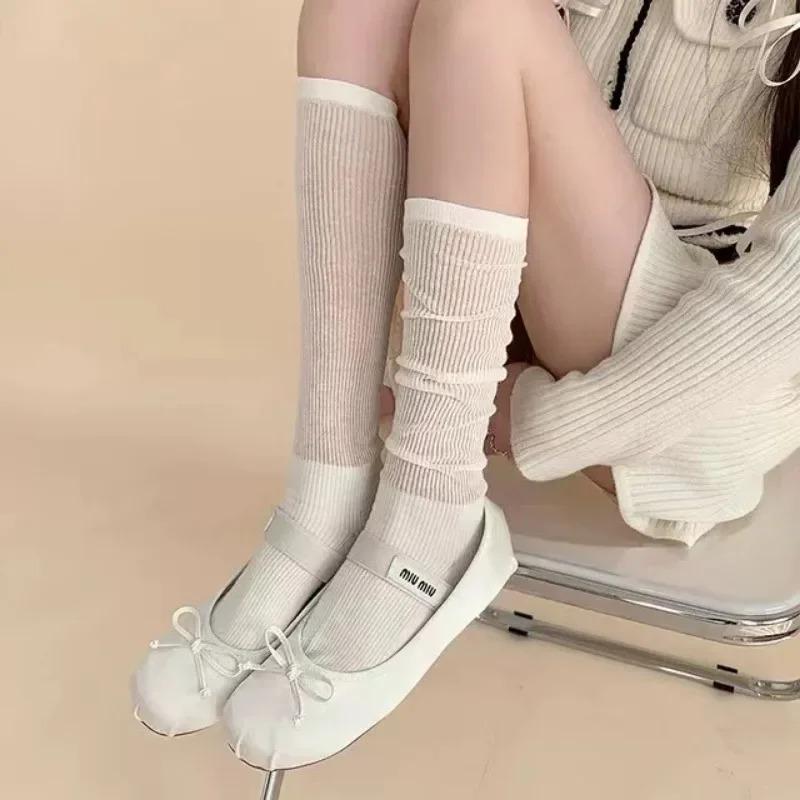 New Slim Calf Socks Pure Desire Pile Up Socks Women's Summer Versatile Mesh Long Socks