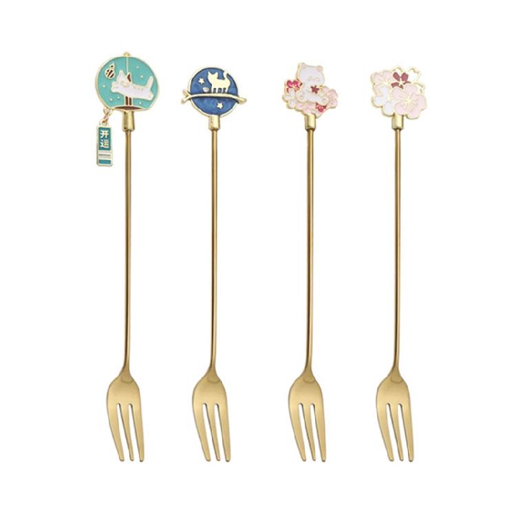

4Pcs Stainless Steel Dessert Spoon Fork Long Handle Coffee Stirring Spoons Cats Teaspoon for Dessert Milkshakes Salad