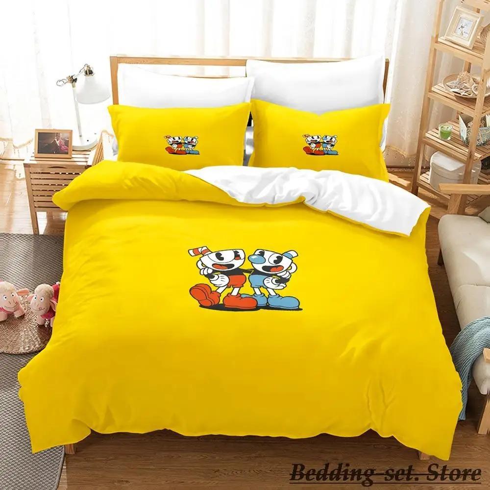Kawaii Cuphead Mugman Beddengoed Set Eenpersoons Twin Volledig Queen King Size Bedset Volwassene Kind Slaapkamer Dekbedovertrek Sets Anime Spel Bed