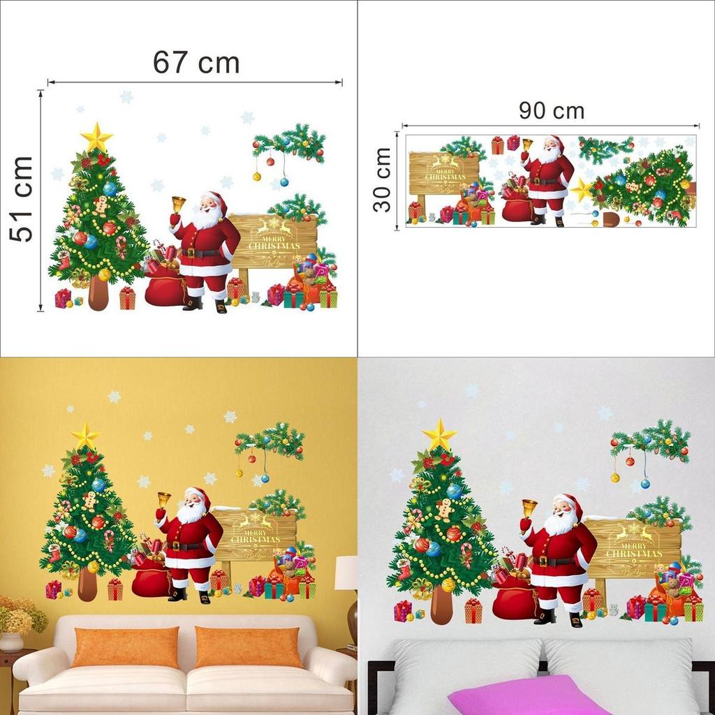Holiday Wall Decor Pvc Removable Christmas Santa And Tree Wall Sticker For Living Room And Porch