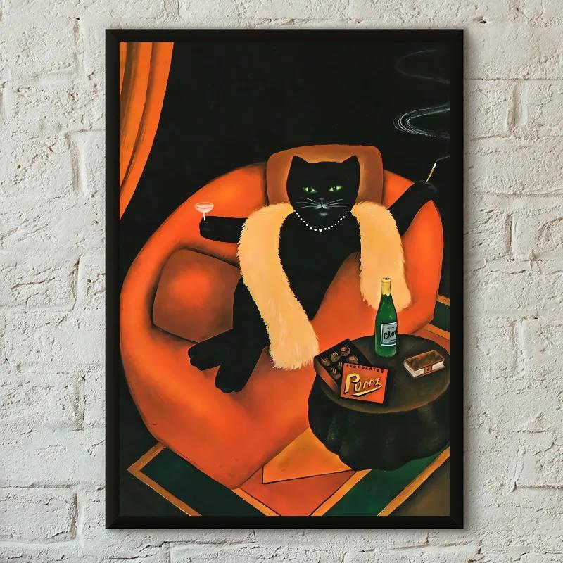 1PC Funny Black White Cats Red Wine Poster Poster Print Home Living Room Bedroom Entrance Bar Cafe Art Canvas Painting Decor