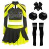 Uniforme Brillante da Cheerleading da Donna Manica Lunga Strass Crop Top Gonna da Pattinaggio