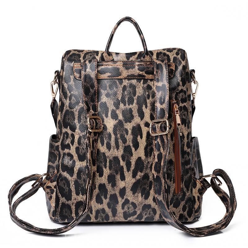 Large-capacity Women's Trendy Leopard Print Backpack Fashionable Women's Bag