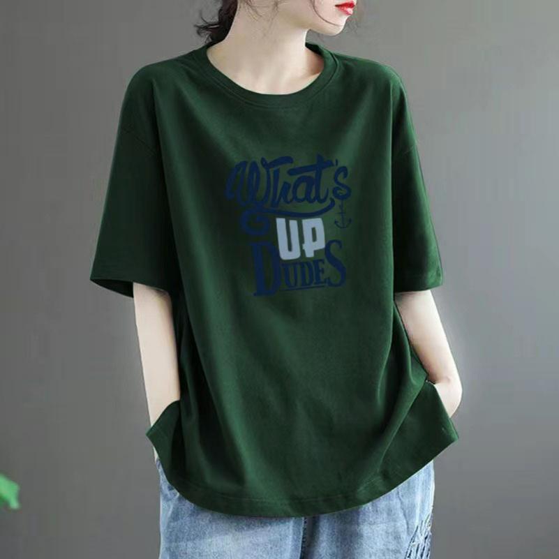 Cotton Short-sleeved T-shirt Women's Summer Loose Large Size All-match Western Casual Printed Top Trend