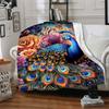 1pc Peacock Feather Print Blanket Lightweight Flannel Blanket Throw Blanket For Sofa, Bed, Travel, Camping, Livingroom, Couch, Chair, And Bed Yy250902