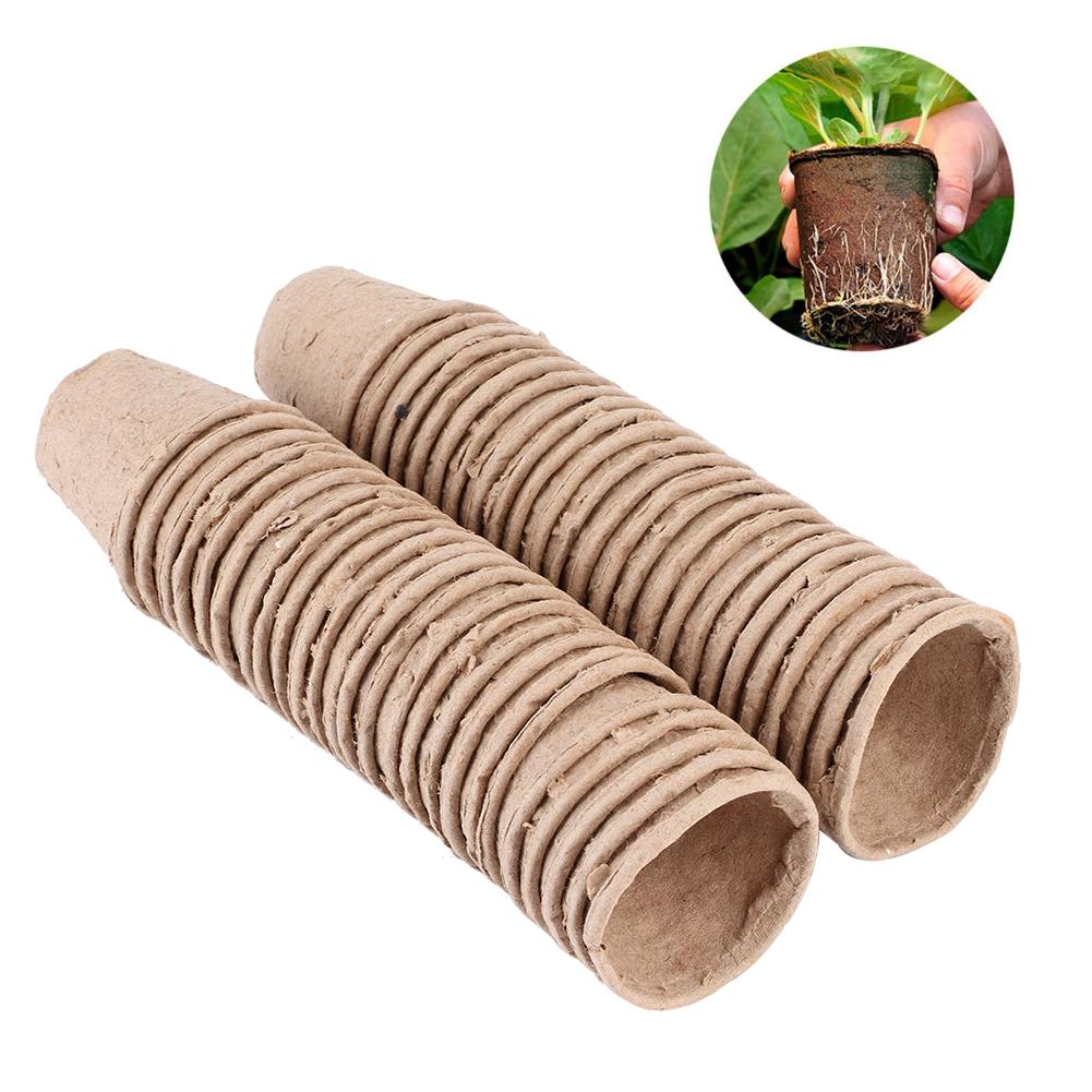 50Pcs 6x6CM Round Degradable Paper Pulp Peat Pots Plant Nursery Cup Use for Gardening