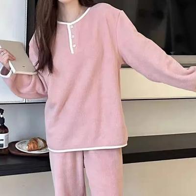 Women Suits Sets Cotton Large Size Pajamas Winter Thickened Fleece Longs Pants Two-piece Oversize 2PC Suit
