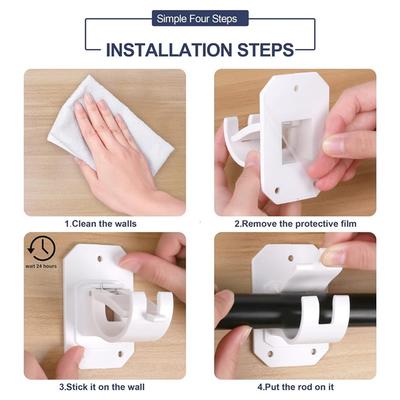 4PCS Curtain Rod Brackets No Drilling Curtain Rod Holders Self Adhesive Curtain Rod Hooks Nail Free Adjustable Easy Install ,C