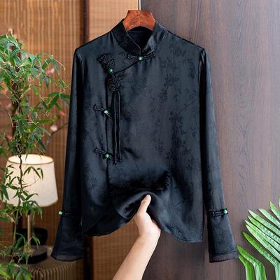 Blusa Elegante Retro Jacquard de Seda para Mujer - Principios de Otoño 2023 Estilo Tang Chino