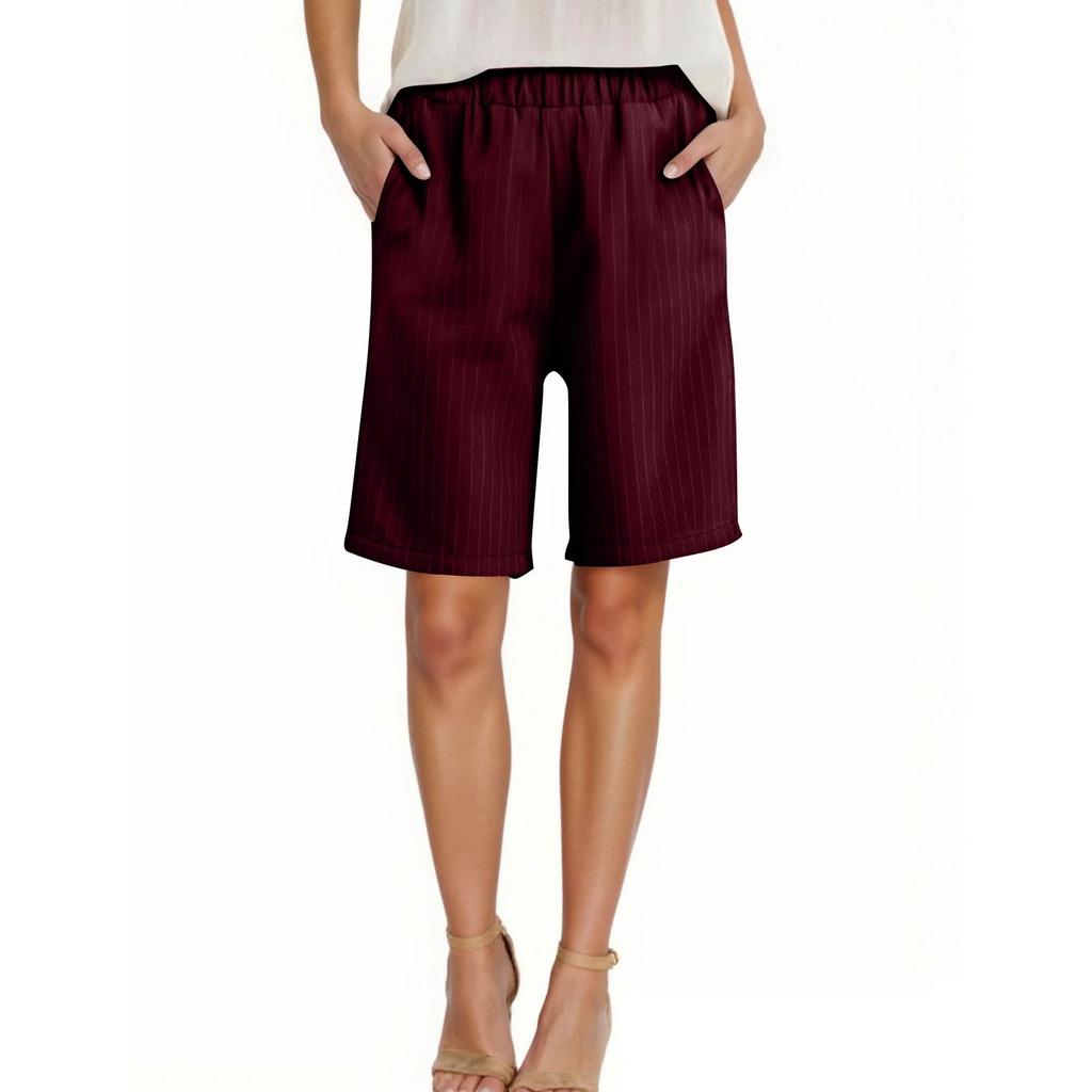 Damen Hohe Taille Einfarbig Freizeithose Trainingshose 1/2 Shorts