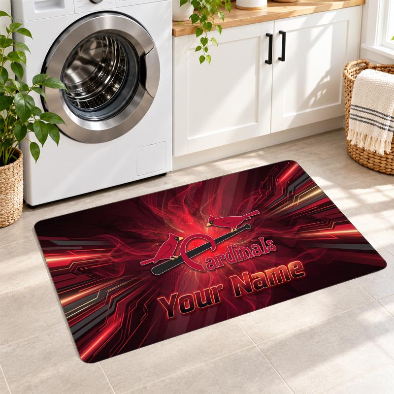 St. Louis Cardinals Custom Name Flannel Rug Kitchen Mat Non Slip Floor Carpet Personalized Home Decor