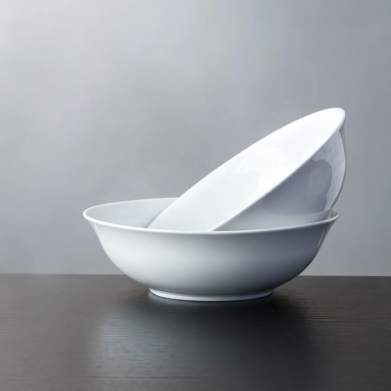 Haoya Jingdezhen Underglaze 9-inch White Porcelain Soup Bowl Set of 2