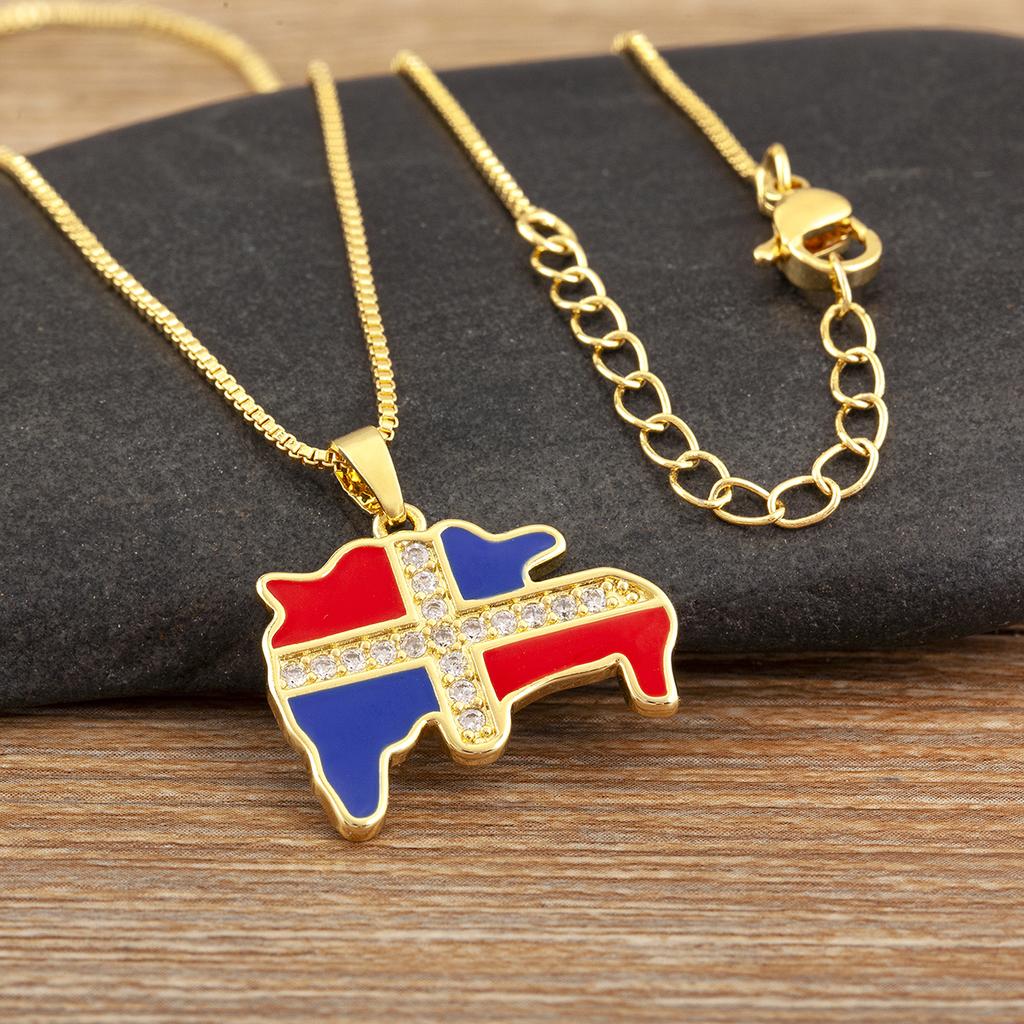 Nidin Hot Sale Dominican Flag African Continent Map Pendant Necklace For Women Men Copper Zircon Charm Jewelry Fashionable Gifts