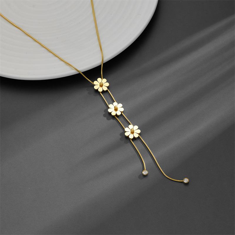 Stainless Steel Rhinestone Butterfly Necklace  Earring Set – Non-fading Titanium Chrysanthemum Design