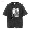 Praise Him With The Strings Christian Worship Bass Guitar Player Mens T Shirt vintage Washed Comfortable homme Unisex