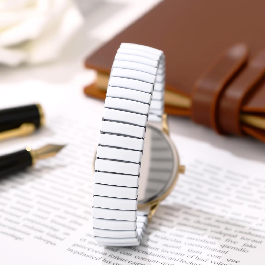 Women's Watch, Stretch Band, Waterproof, White, Stylish, Analog Display, Free Size, Stainless Steel Band, Quartz Watch, Fashion Accessory