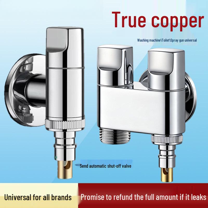 Nine Rose King All-Copper Washing Machine Faucet with 46-Point Universal Valve and Extended Angle, Anti-Detachment Auto Shut-off