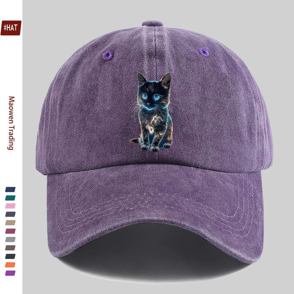 Pc Unisex Luminous Cat Print Pattern Baseball Cap Cute Pet Cat Print Is an Ideal Decorative Hat for Travel And ValentineS Day