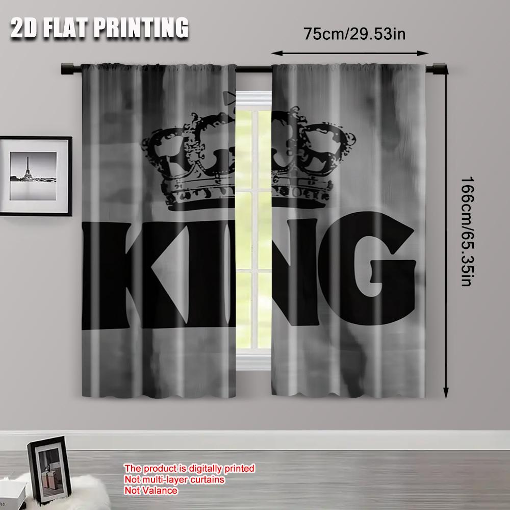 Set Of 2 Spring Summer Curtains King Crown Word Art Digital Print Drapes Versatile Polyester Decorations Home Ldeal Living Curtain