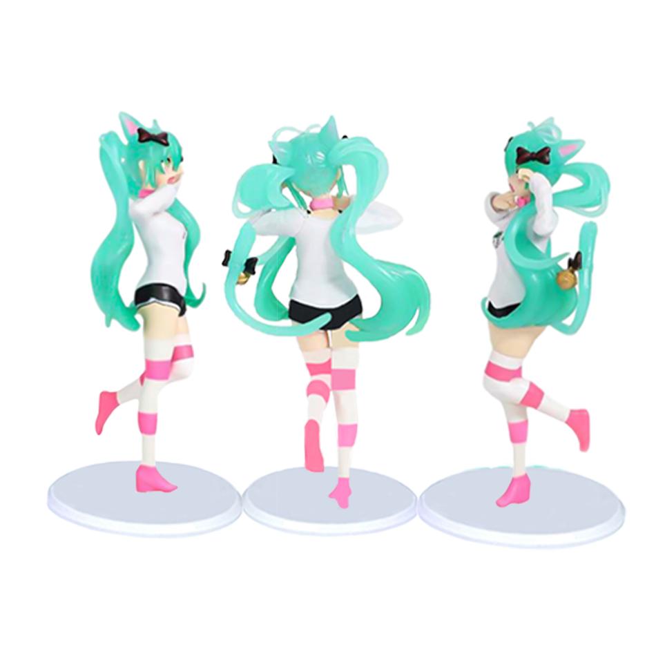 Hatsune Miku Model Anime Girl Figures Cat Ear Sitting Posture Short Sleeved Pajamas Figurines Car Decoration Doll Kids Toys Gift