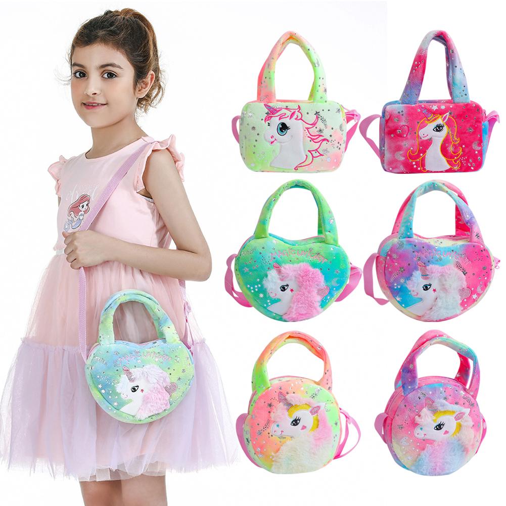 Sac à Main Licorne En Peluche Pour Fille - Bandoulière Réglable, Fermeture éclair, Dimensions 19x15x5 Cm - Cadeau Mignon Princesse
