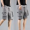 Summer Men Elastic Waistband Drawstring Shorts Multi Pockets Solid Color Straight Wide Leg Mid-rise Sport Cargo Shorts Streetwear