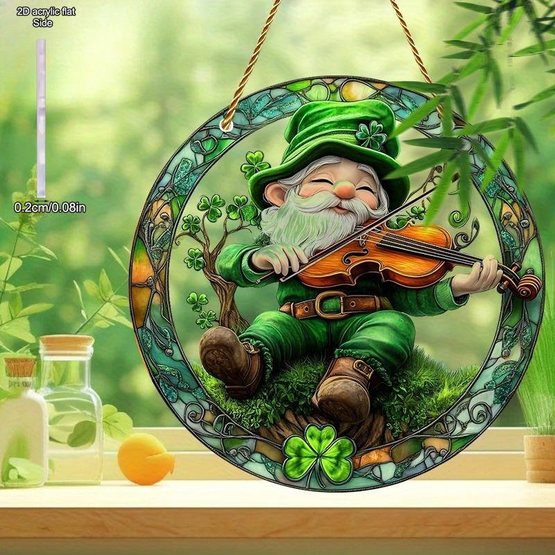 

2D Flat Acrylic St. Patrick S Day Gnome Violin Sun Catcher | Four-Leaf Clover Lucky Gnome, Garden Decoration, Irish Four-Leaf Clover Gift, Wall Decor 20*20cm