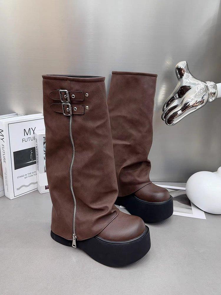 

[youshilai] big-headed pant boots sweet and cool hot girls pile boots thick-soled western boots but knee boots 40