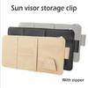 Wielofunkcyjna Skórzana Torba do Przechowywania w Samochodzie, Osłona Przeciwsłoneczna, Uchwyt na Karty, Przechowywanie Dokumentów Prawa Jazdy, Klips na Okulary Przeciwsłoneczne