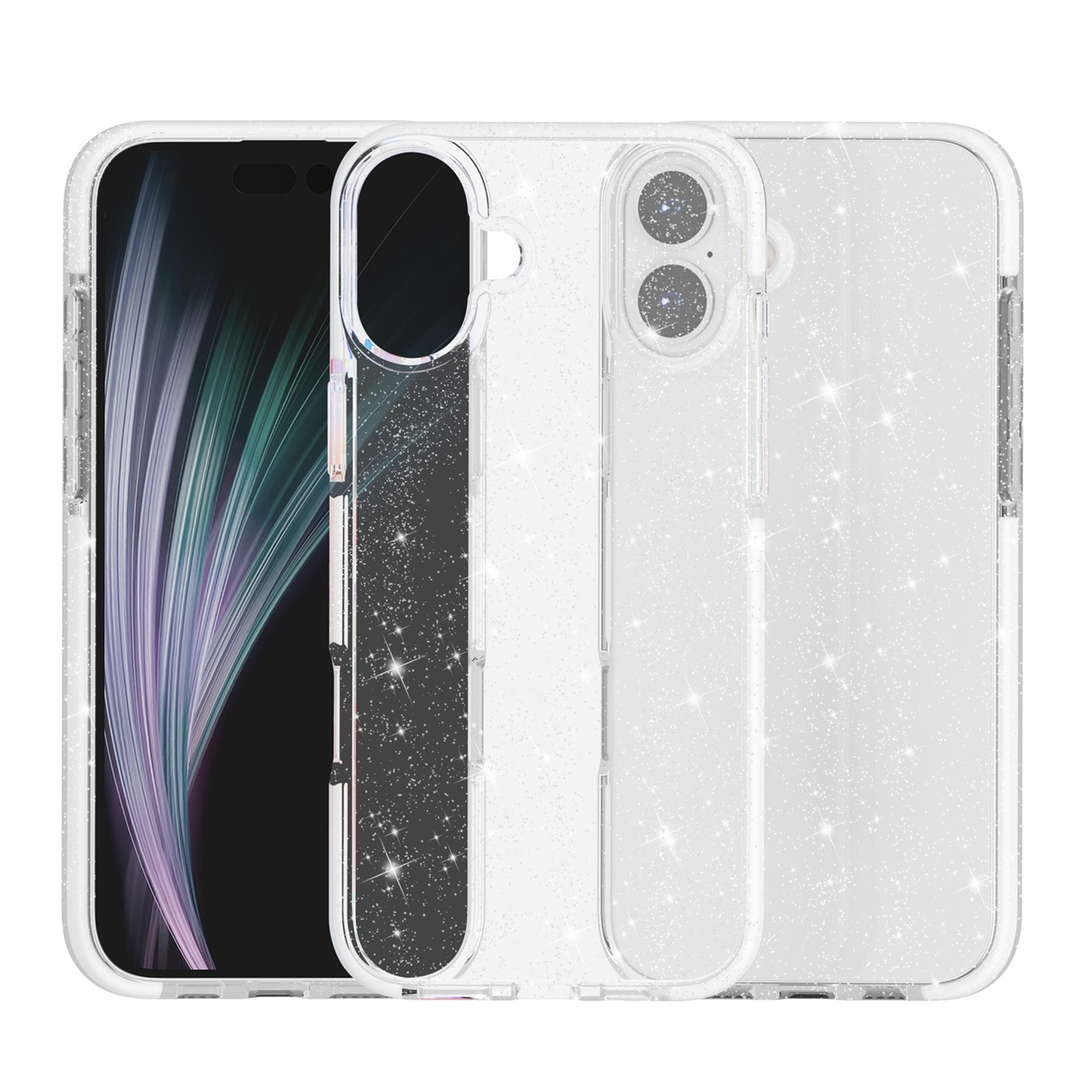 For iPhone 17 Glitter Case PC Back TPU+TPE Frame Bling Sparkle Shockproof Cover A