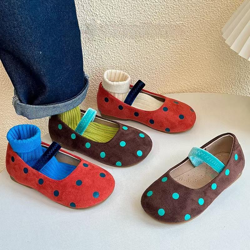 Kids Casual Shoes for Girls New Summer Toddler Ballet Flats with Polka Dot Non-slip Soft Sole Comfort First Walker Footwear