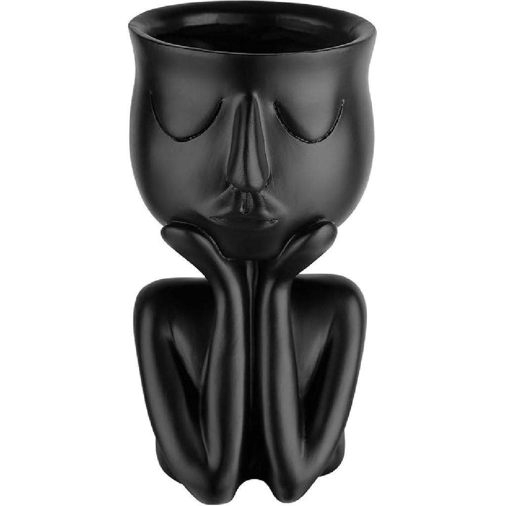 Resin Head Planter Face Flower Pot 6 inch Tiny Human Shaped Flower Vases Succulents Pots Desktop Decoration for Home Office Indoor Outdoor Gardening