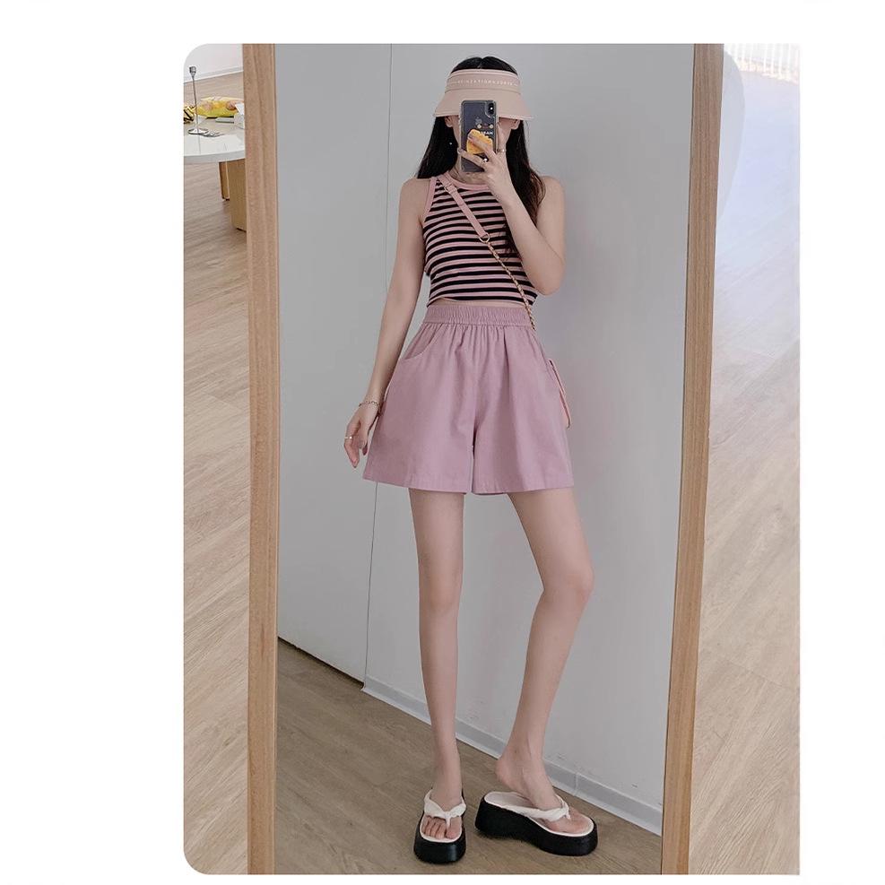 Women's High Waist Khaki Shorts - Summer 2025: Casual Wide-Leg, Slimming, Plus Size, Sporty Five-Point Style