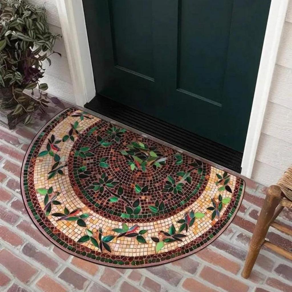 Half Round, Stone Patterned Floor Mat, Thick, Soft, Suede, Suitable for Porch and Living Room Decoration, Machine Washable, Anti Slip, Wear-resistant