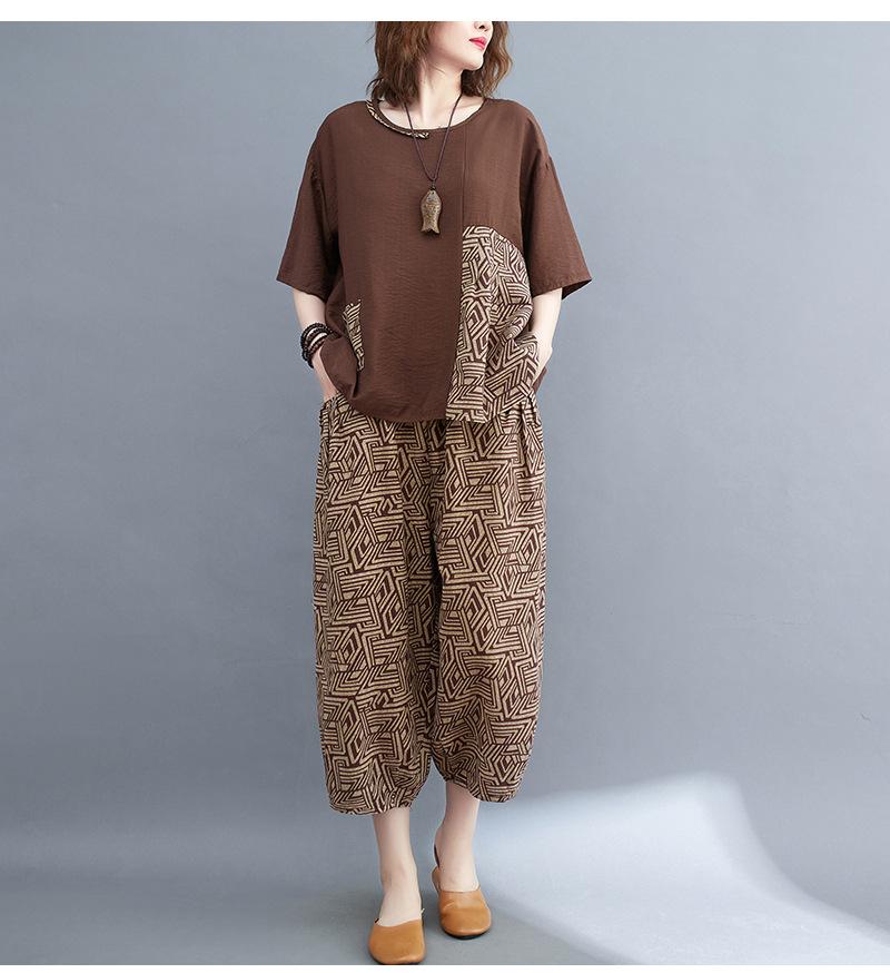 Plus Size Suit Female Summer Korean Style Plaid Blouse + Casual Pants Loose Two-piece Suit