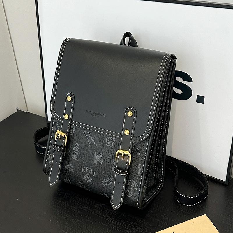British College Style Leather Backpack Casual Fashion Women's Versatile Leather Bag College Student School Bag Commuter Backpack