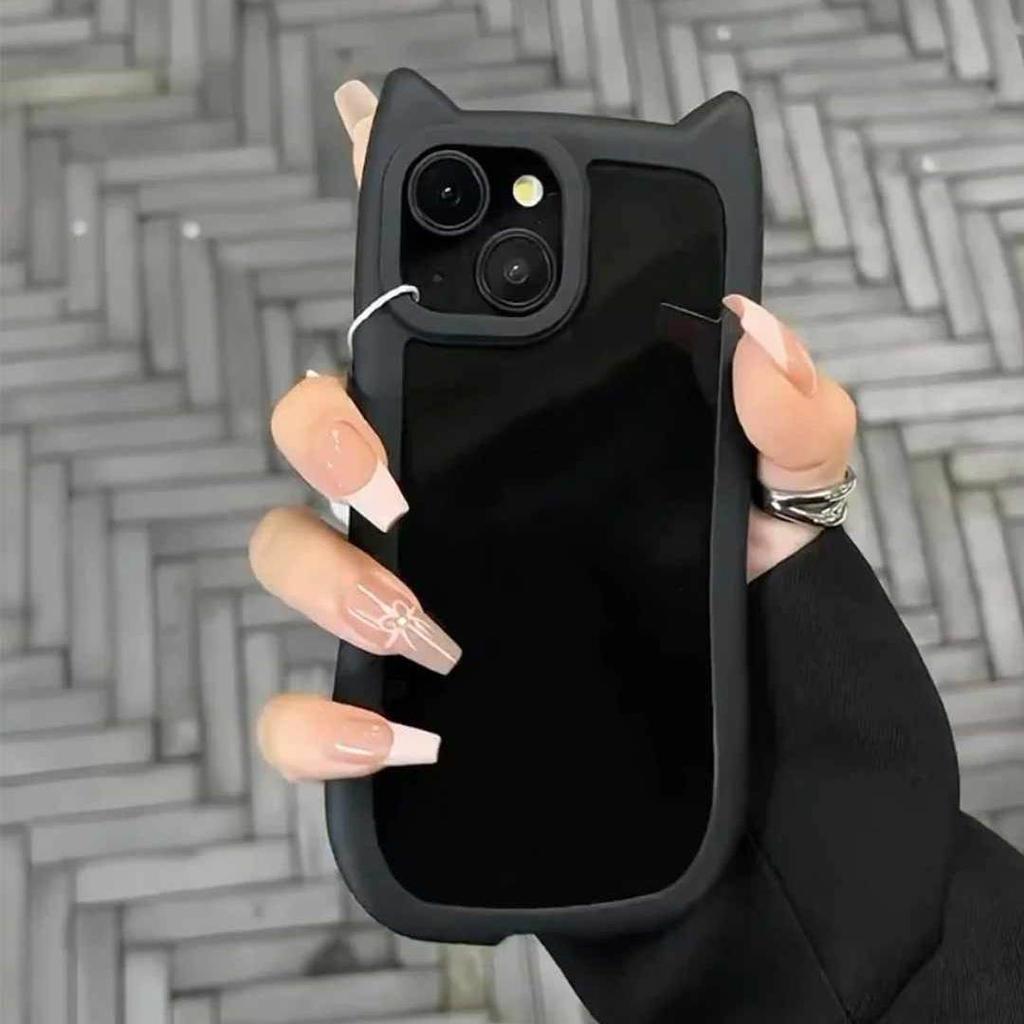 Cute 3D Kitten Cat Ear Solid Color Case For iPhone 17 16 15 14 13 12 11 Pro Max 16 Plus Silicone Shockproof Bumper Back Cover