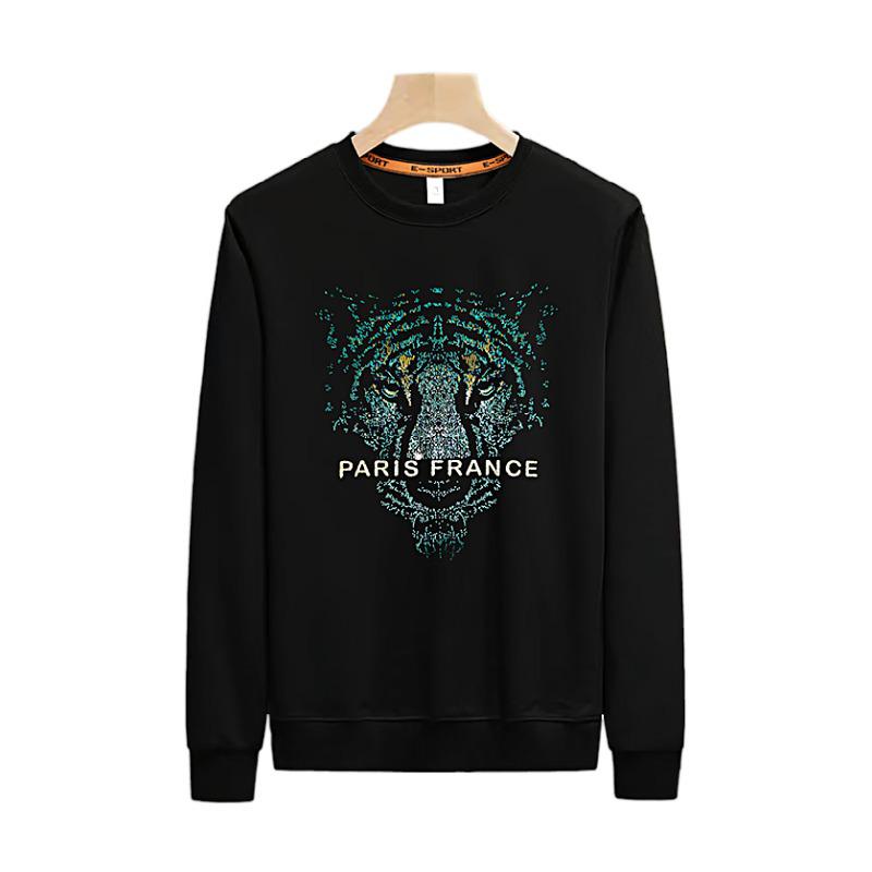 European Men's Laser Tiger Head Sweatshirt – Versatile, Trendy, Warm Fleece-Lined Pullover