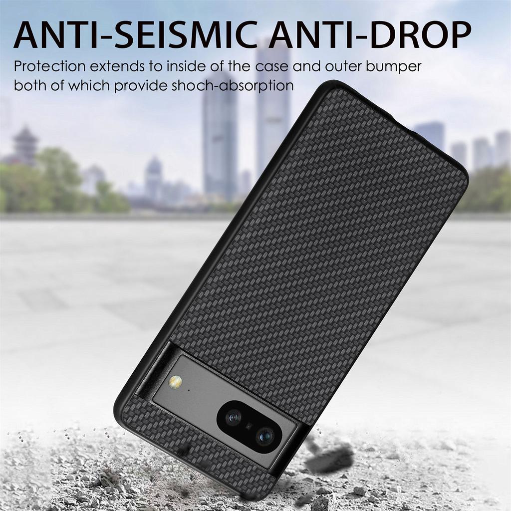 For Google Pixel 7a 5G Carbon Fiber Texture Phone Back Case PU Leather Coated PC+TPU Shockproof Cover