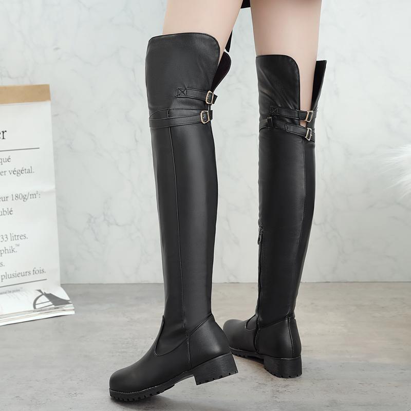 Black Low Heels Over The Knee Boots Women Platform Thigh High Boots Autumn Winter Long Boots Sexy Beige Brown Size 34-43