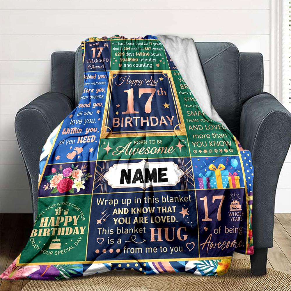 Happy 17Th Birthday Celebration Customize Your Name Blankets Are Warm Soft Blankets Perfect For Naps Sofas And Relaxation They Also Make Great