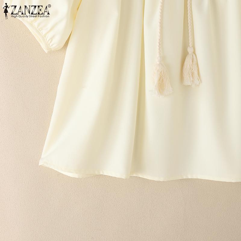 ZANZEA Women Casual Round Neck Loose Summer Half Sleeve Blouse
