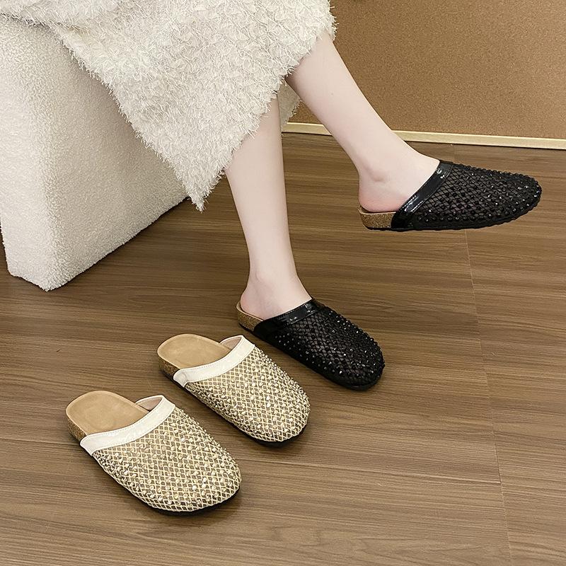 Fashion Versatile Bag Head Half Slippers 2025 Summer New High-end Outer Wear Cool Slippers Home Soft Bottom Cool Slippers